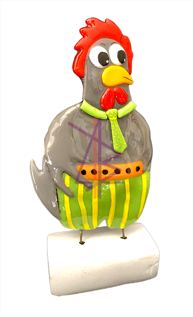 Le Cht'i coq du tableau de Byam LE BOT transformée en sculpture de verre.